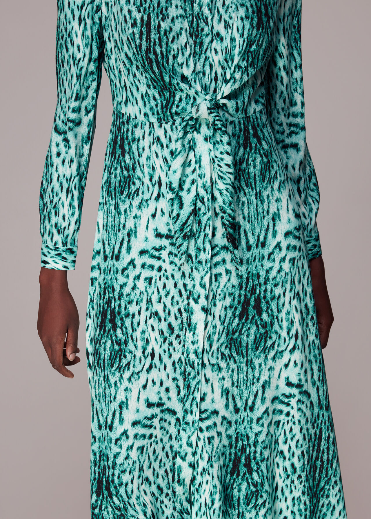 Brushed Leopard Tie Midi Dress